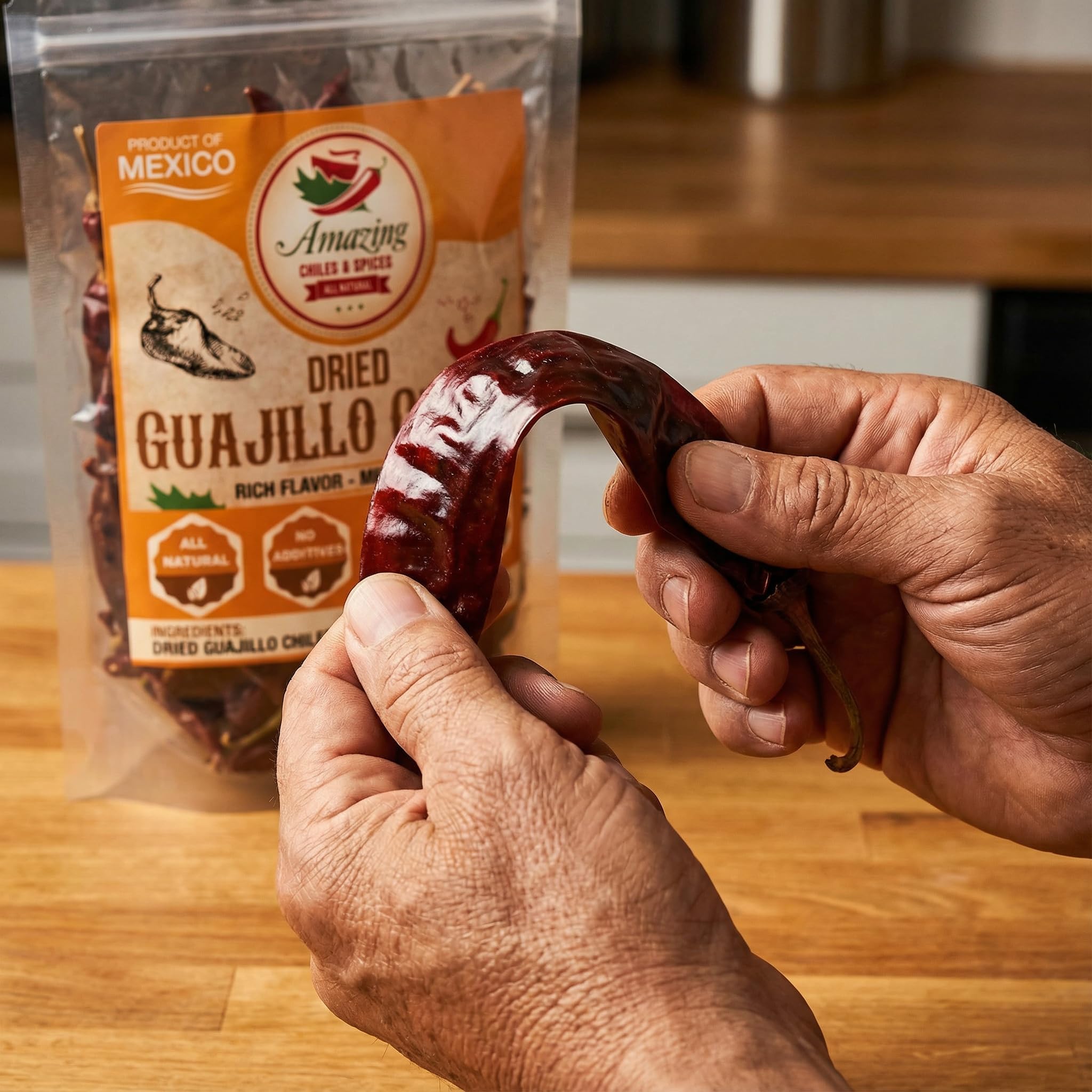 Amazing Chiles & Spices Guajillo chiles come in a resealable bag to stay fresh.
