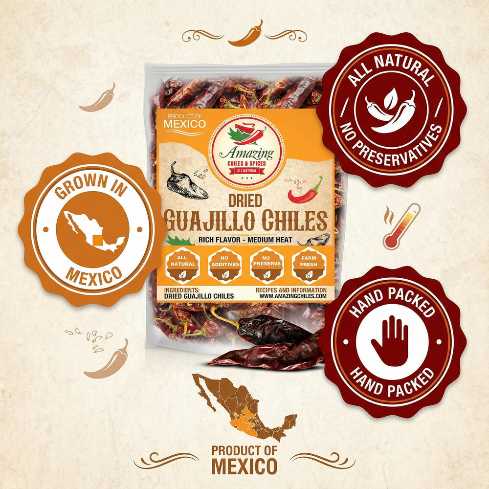 Amazing Chiles & Spices Guajillo chiles ready for tacos and meats in quick meals.