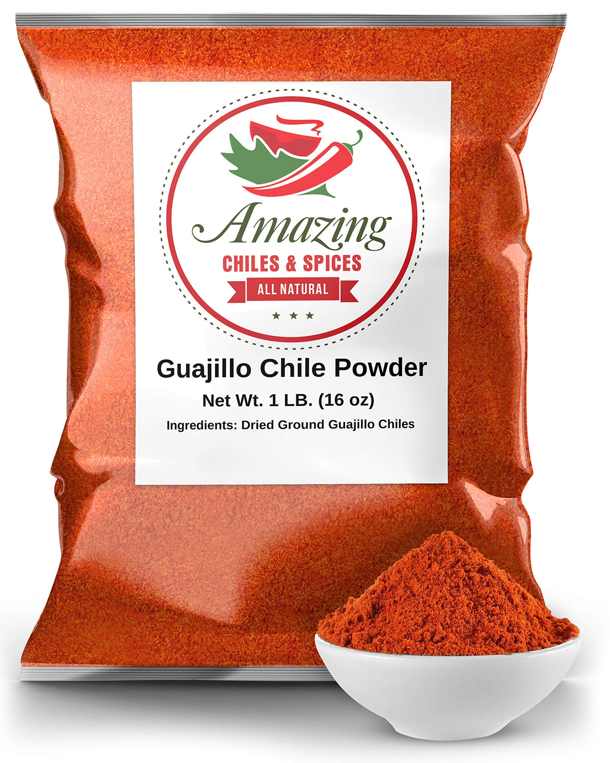 Amazing Chiles & Spices Guajillo Powder jar for rich chili flavor and tangy sauces.