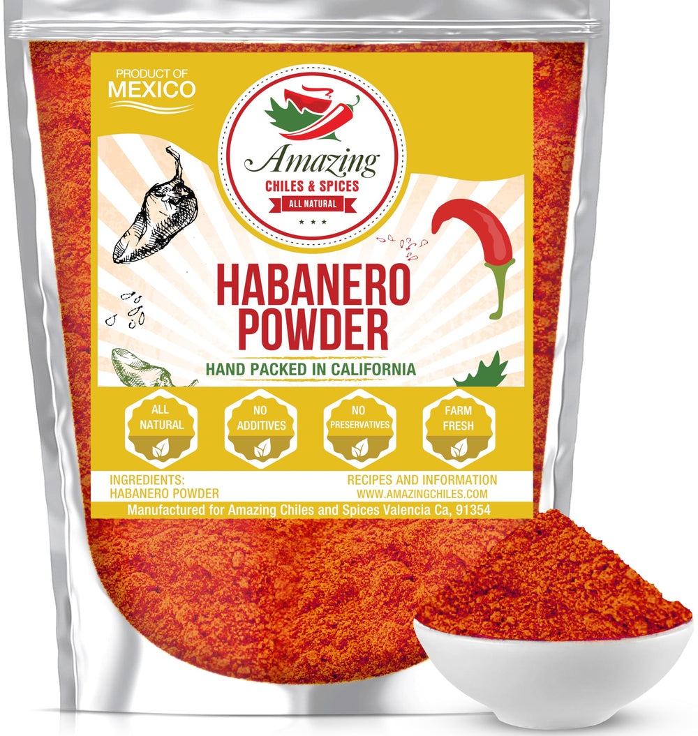 Amazing Chiles & Spices habanero ground powder bottle adds bold heat to dishes.