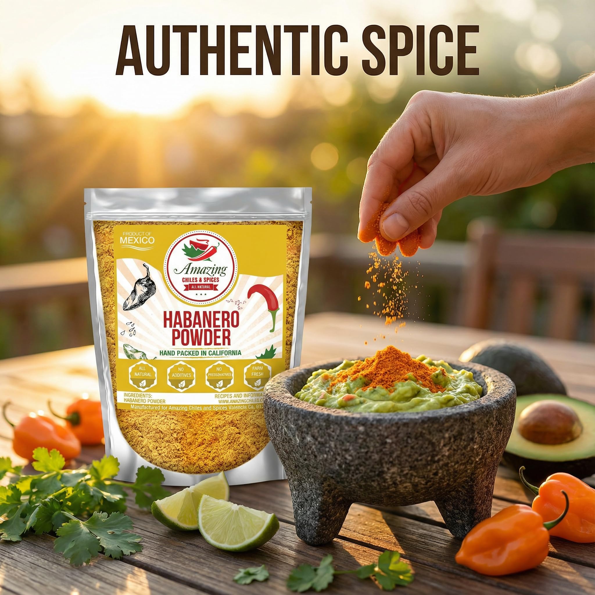 Front-label view of Amazing Chiles habanero ground powder emphasizing no additives.