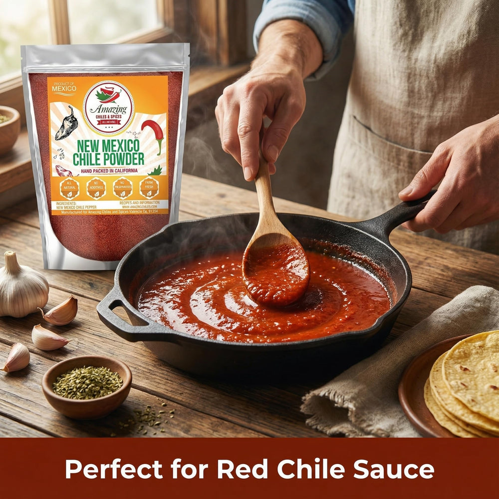 Amazing Chiles & Spices New Mexico Chili Powder enhances soups with a warm, earthy note.