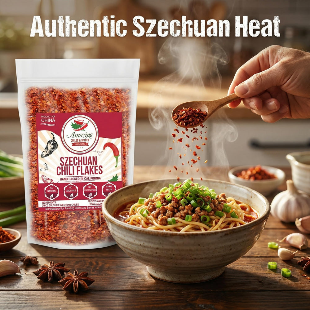 Amazing Chiles Sichuan Chili Flakes in kimchi bowl delivers vibrant heat