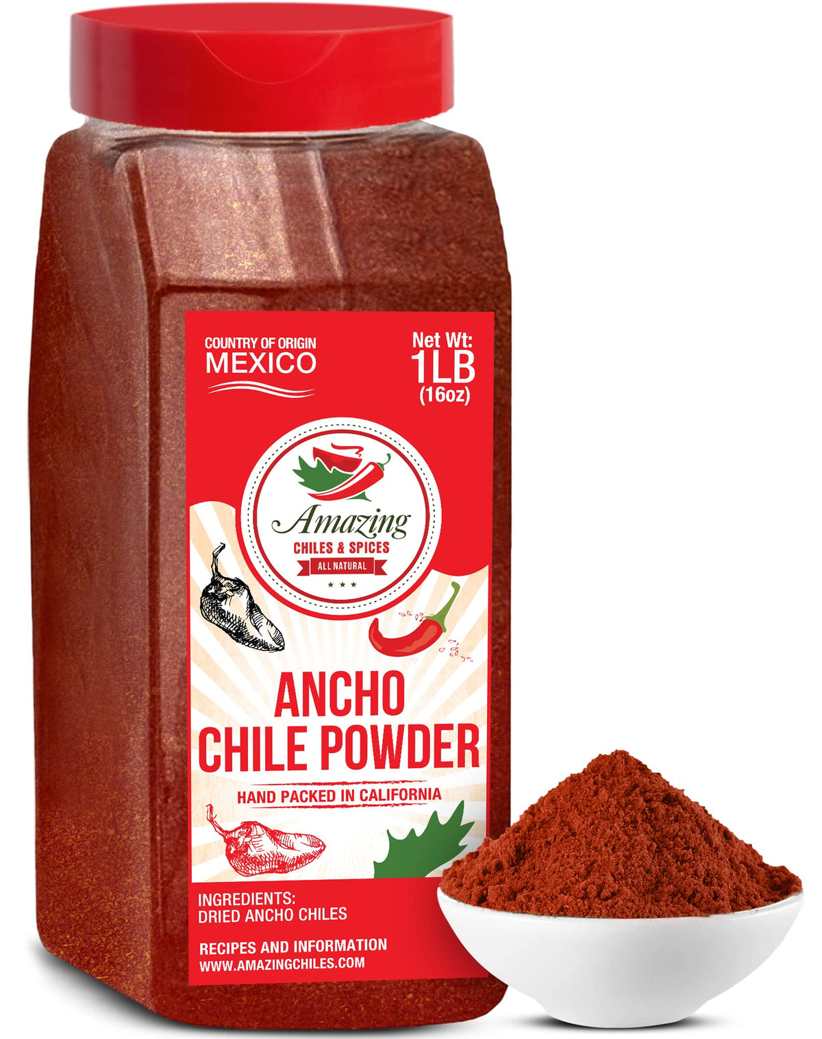 Amazing Chiles & Spices Ancho Chile Powder bottle versatile for sauces and mole