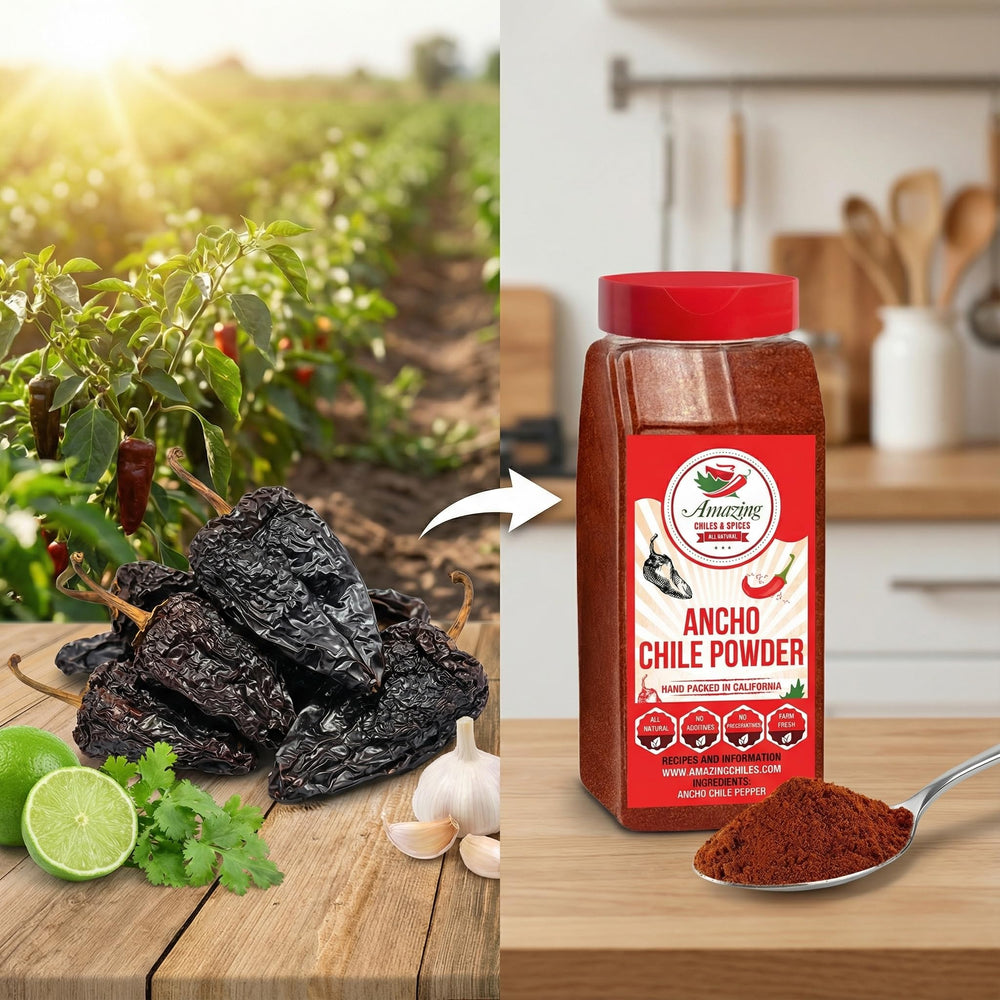 Amazing Chiles & Spices Ancho Chile Powder sprinkled over meat for smoky flavor