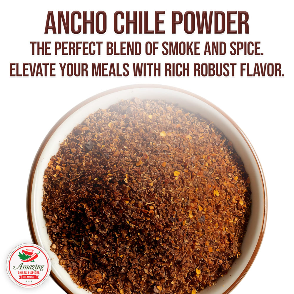 Amazing Chiles & Spices Ancho Chile Powder on kitchen counter ideal for quick meals
