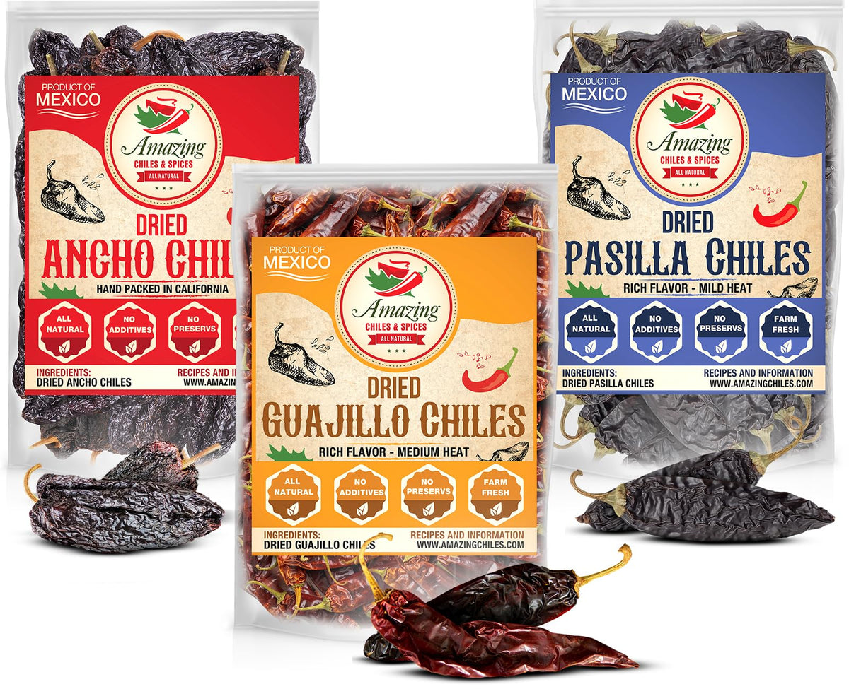 Amazing Chiles & Spices ancho chiles bundle for rich, smoky salsas and moles.