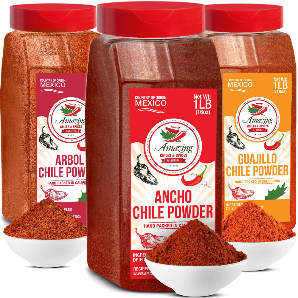Amazing Chiles & Spices ancho powder bag close up for authentic flavor.