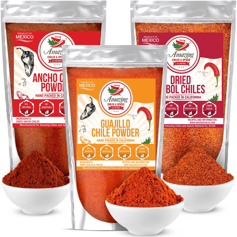 Amazing Chiles and Spices ancho powder bag for authentic moles and rich salsas.