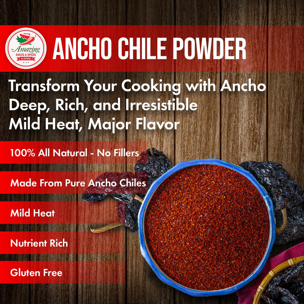Amazing Chiles & Spices ancho powder spoon highlights spice without overpowering heat.