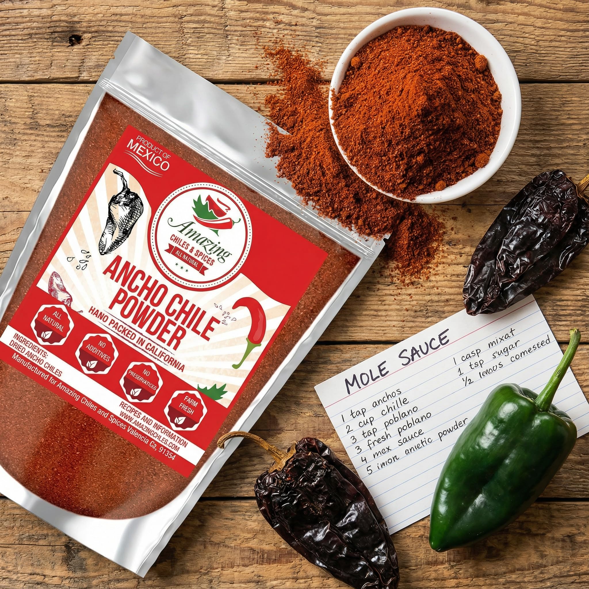 Versatile for meats and enchiladas, Amazing Chiles & Spices ancho powder delivers smoky sweetness.