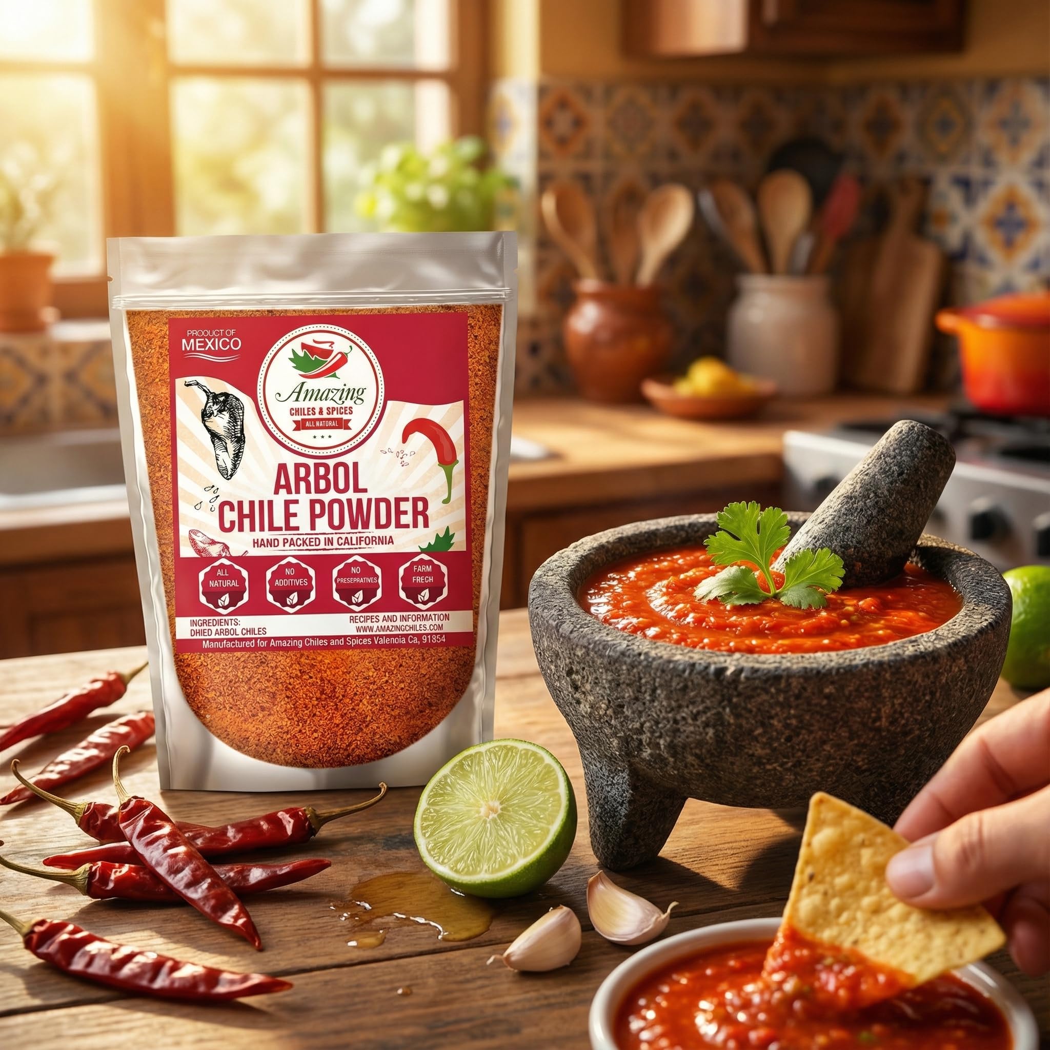 Dried Amazing Chiles & Spices arbol peppers drying, signaling quality.