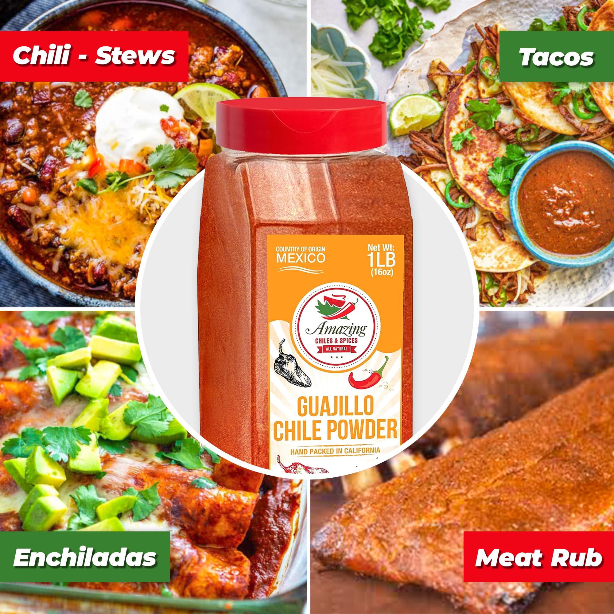 Amazing Chiles & Spices arbol powder bag close up for bold heat.