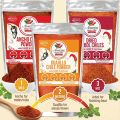 Amazing Chiles and Spices arbol powder bag delivers a clean heat for soups.
