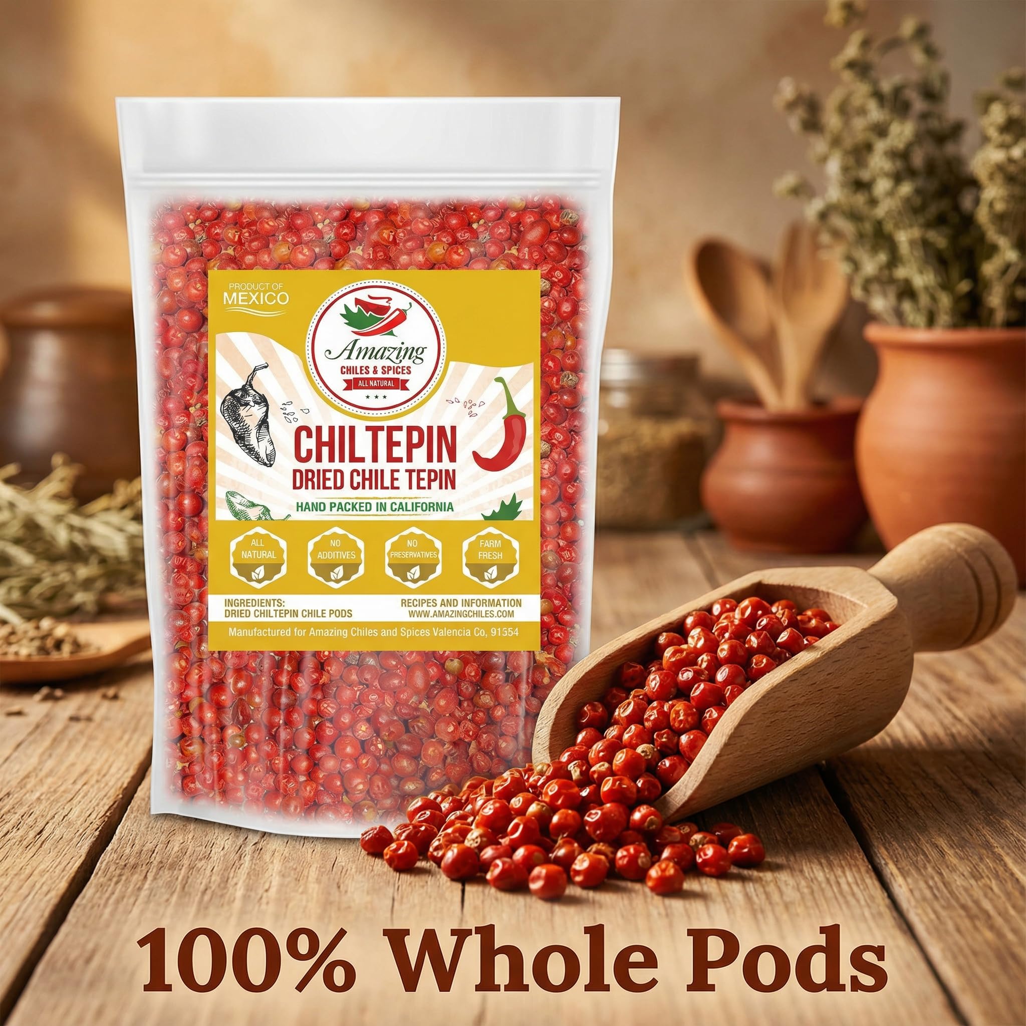 Amazing Chiles & Spices 2oz bag in pantry, keeps aroma fresh.