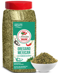 Amazing Chiles & Spices dried oregano leaves closeup for bright aroma in Mexican cooking.