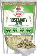 Amazing Chiles & Spices dried rosemary leaves in a jar for aromatic seasoning.