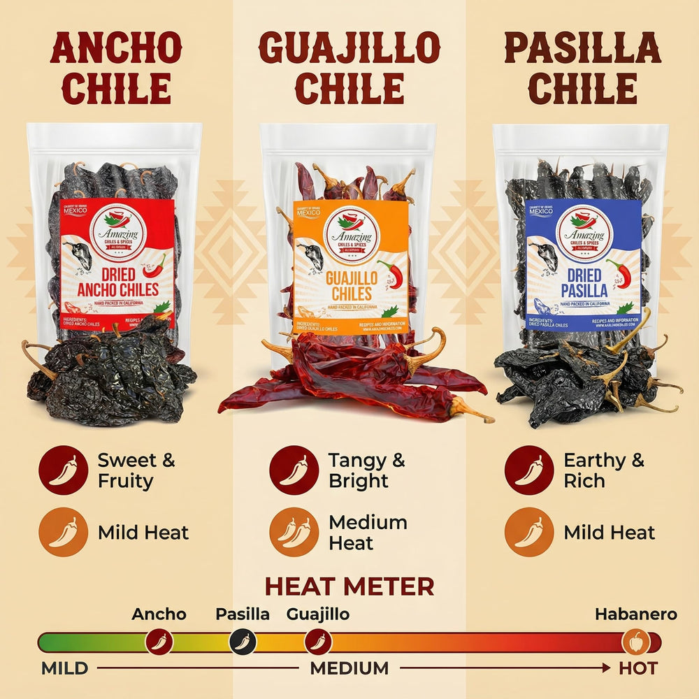 Amazing Chiles & Spices guajillo chiles bundle adds depth to braises and stews.