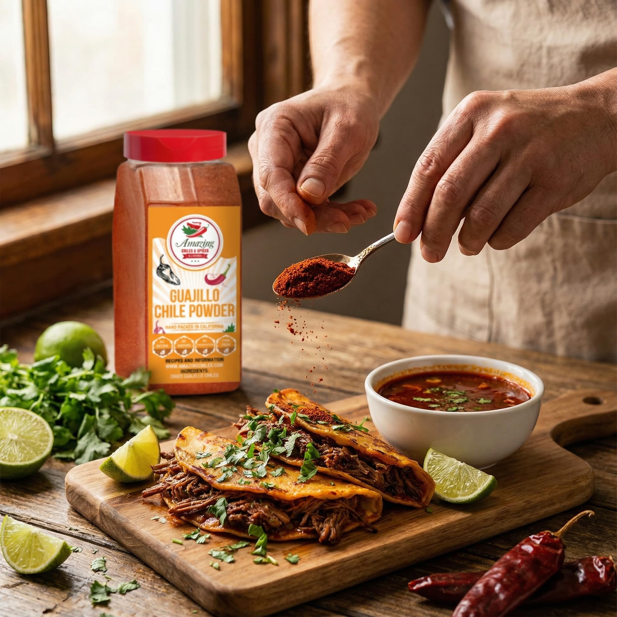 Guajillo powder in a bowl with rich color for sauces