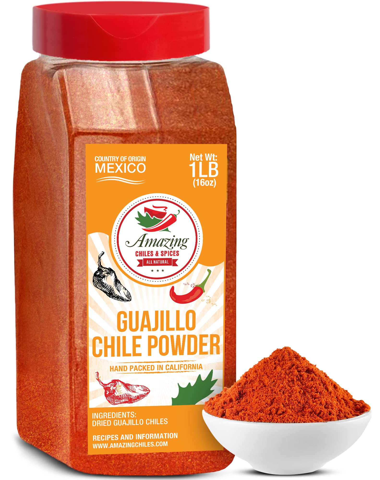 Amazing Chiles & Spices Guajillo Powder jar closeup showing premium grind and aroma