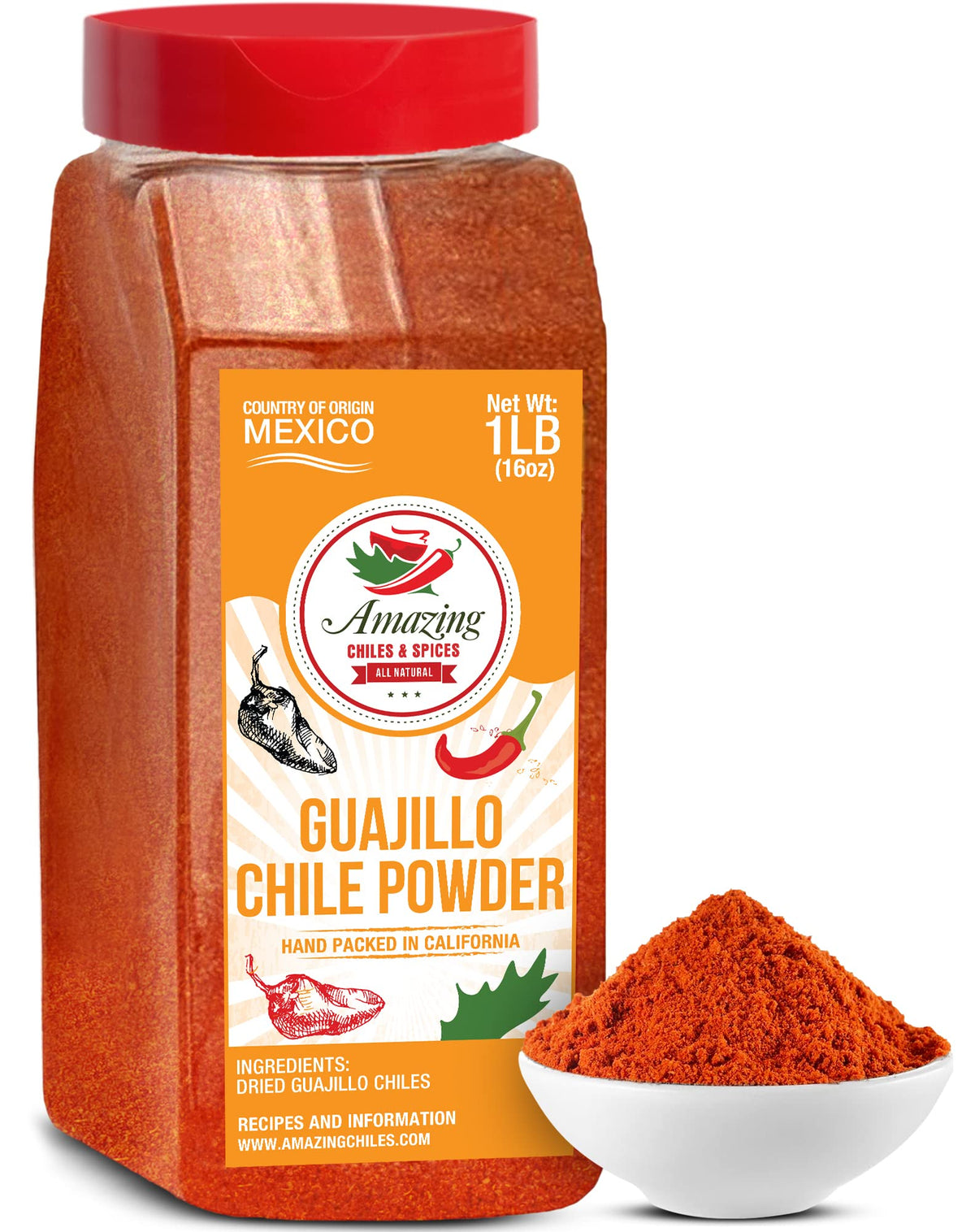 Amazing Chiles & Spices Guajillo Powder jar closeup showing premium grind and aroma