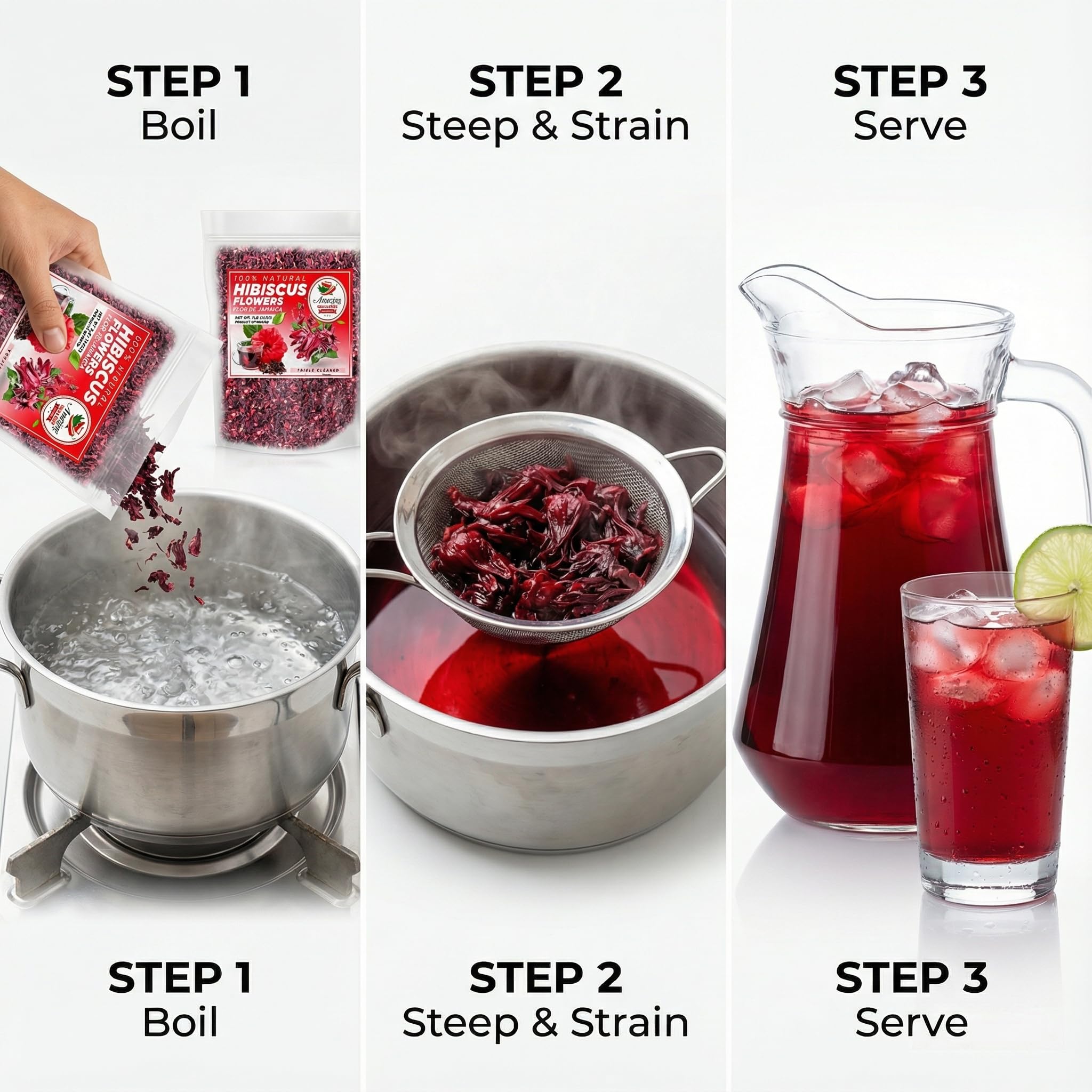 Agua fresca glass prepared with Amazing Chiles & Spices hibiscus flowers