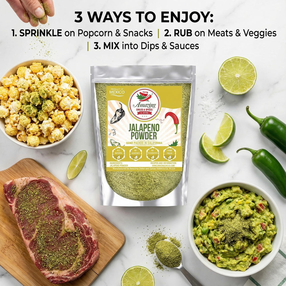Jalapeno powder packaging highlights natural premium quality