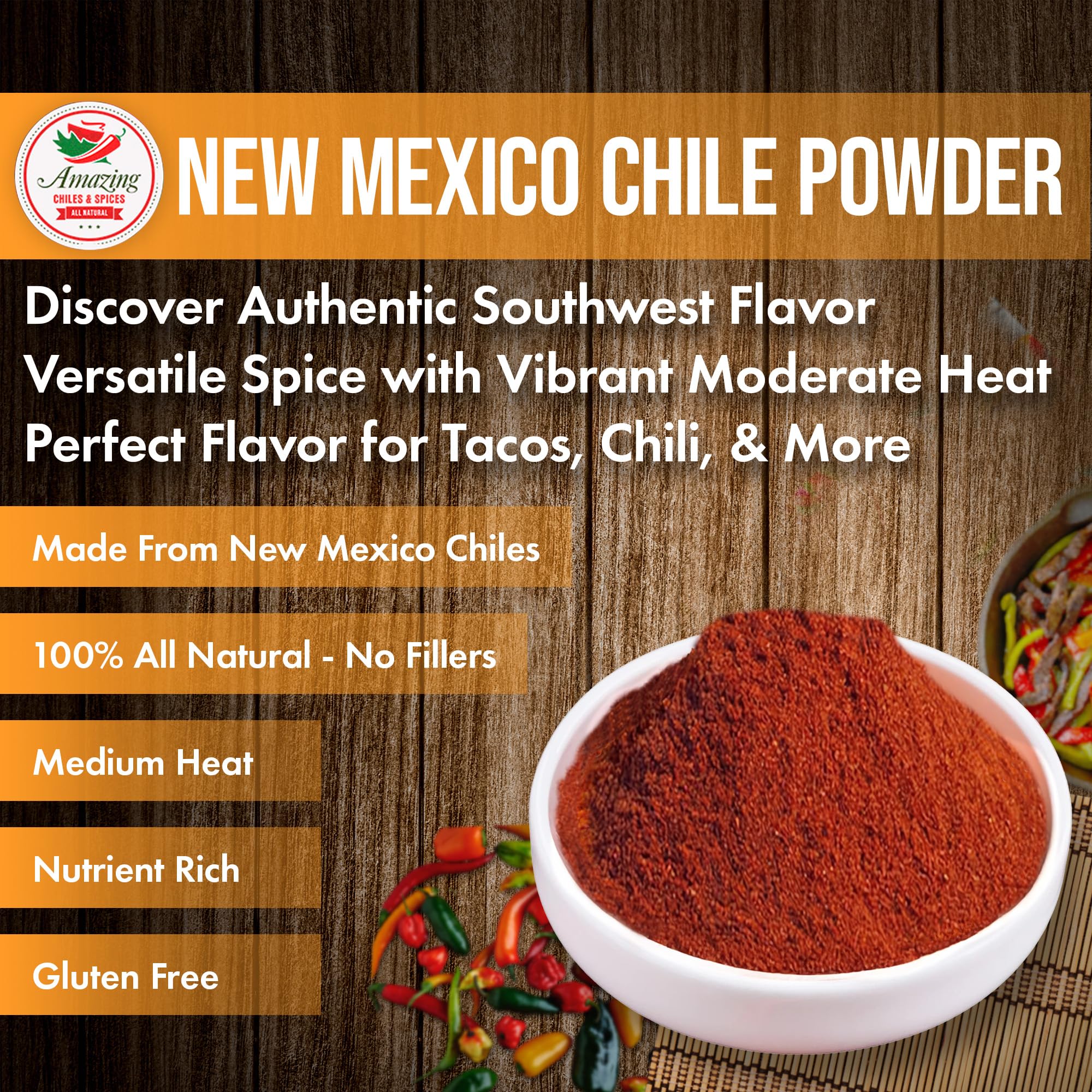 Amazing Chiles & Spices packaging front view for pantry convenience.