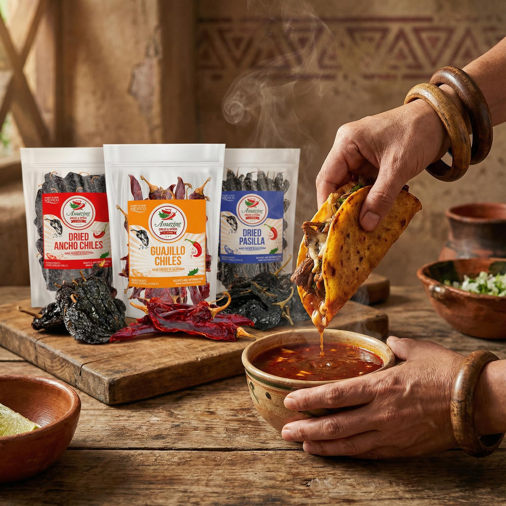 Amazing Chiles & Spices pasilla chiles bundle delivers subtle heat and fruity notes.