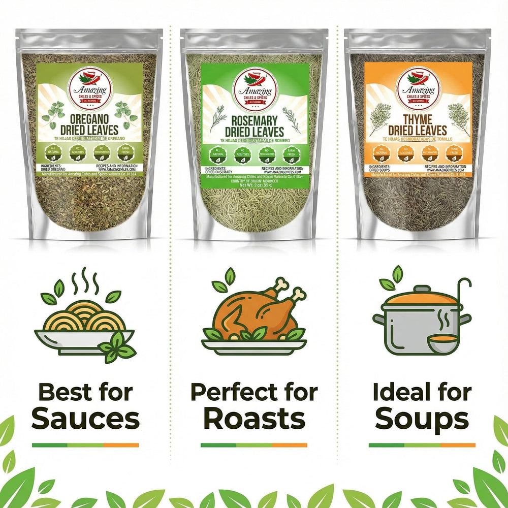 Amazing Chiles & Spices rosemary thyme oregano in kitchen for versatile flavor