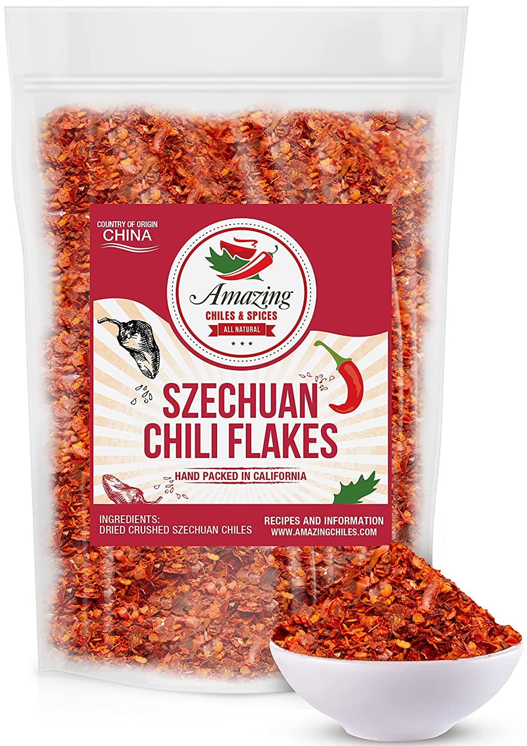 Amazing Chiles & Spices Sichuan chili flakes bottle pour adds balanced heat to dishes
