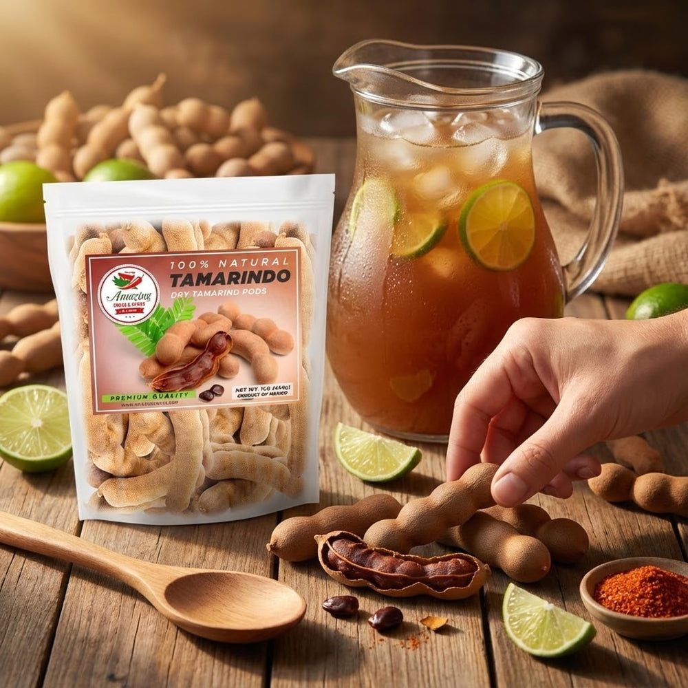 Amazing Chiles & Spices tamarind pods in bag freshness preserved.