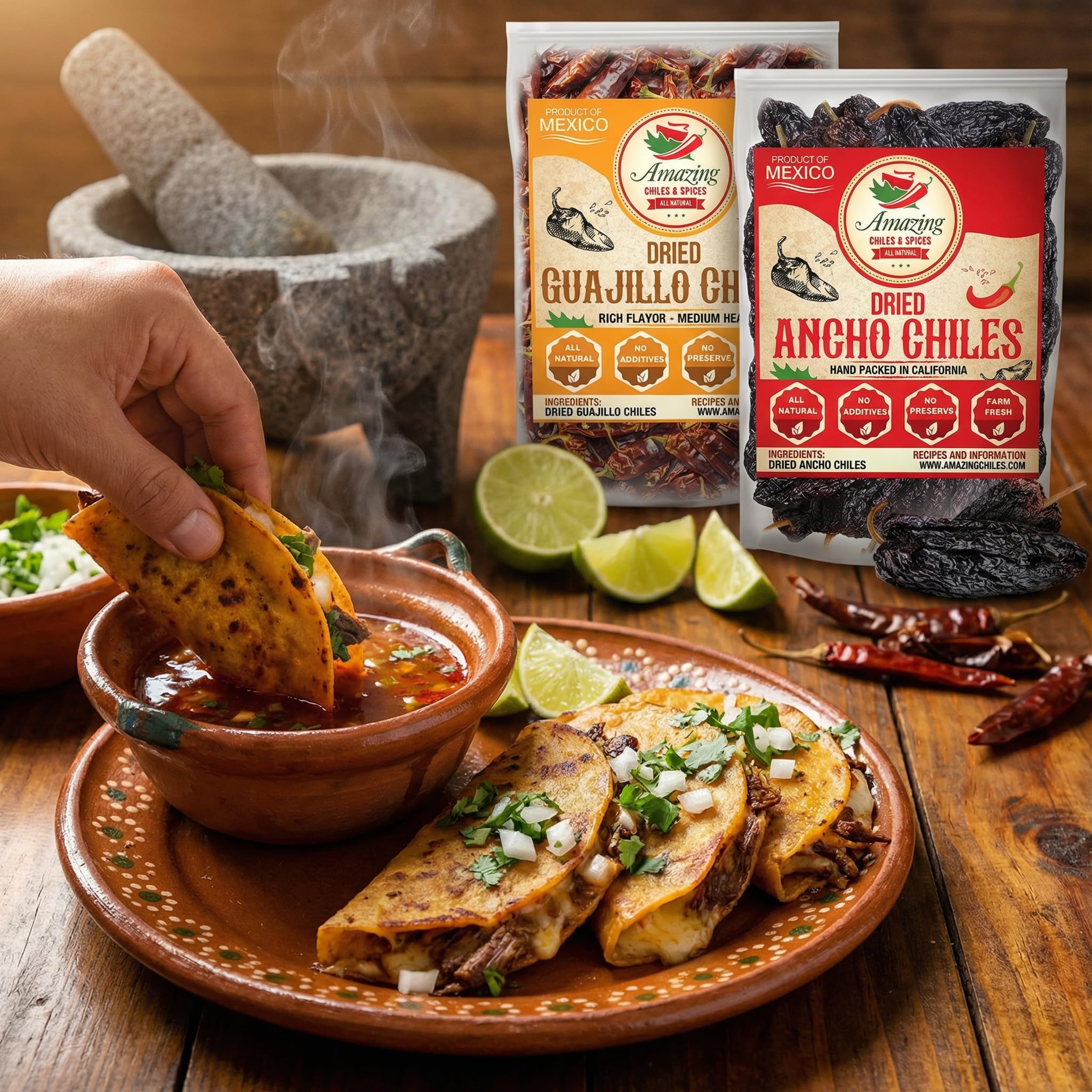 Amazing Chiles and Spices variety pack box showcasing three peppers for versatile cooking.