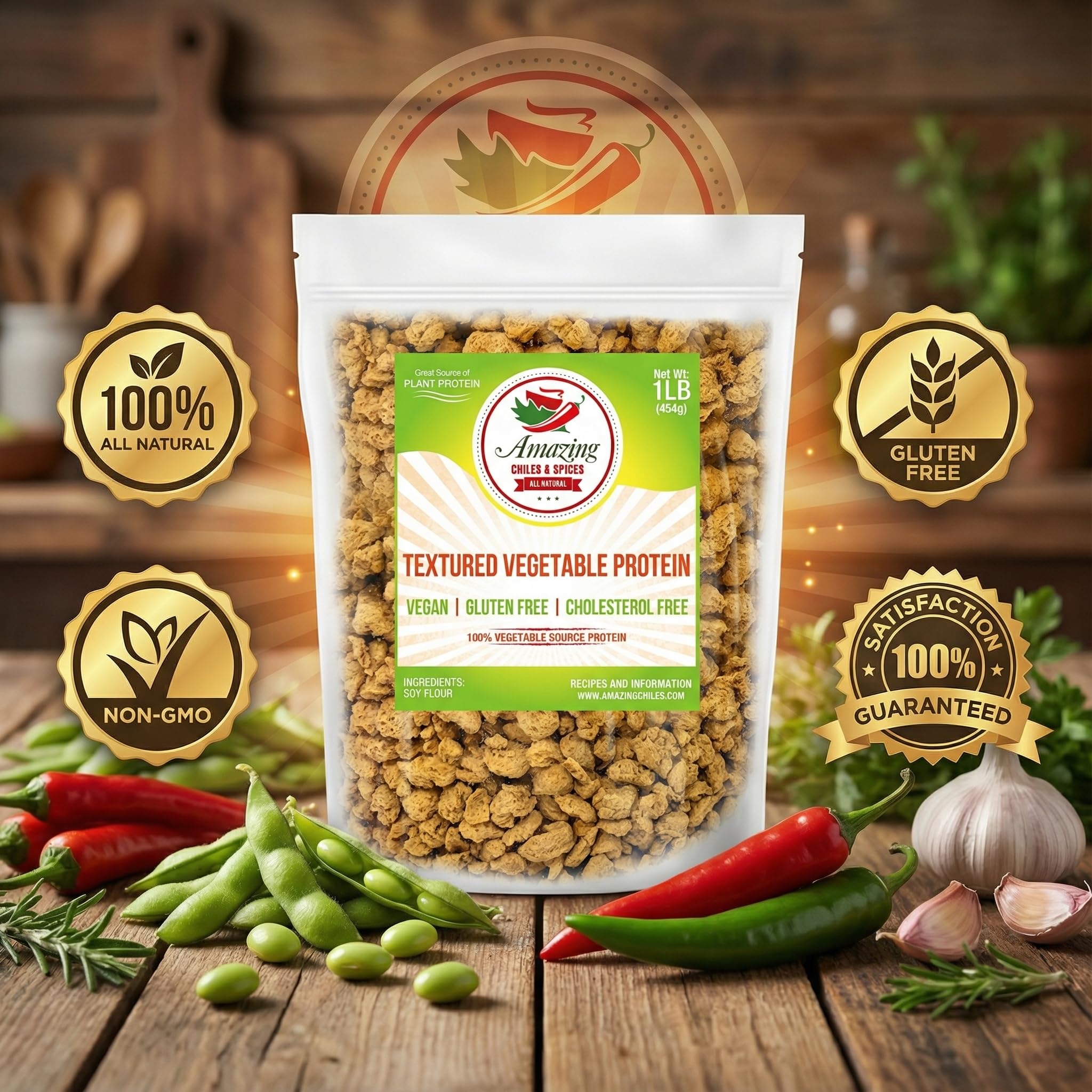 Amazing Chiles TVP stovetop simmer shows flavor absorption in soups and stews.