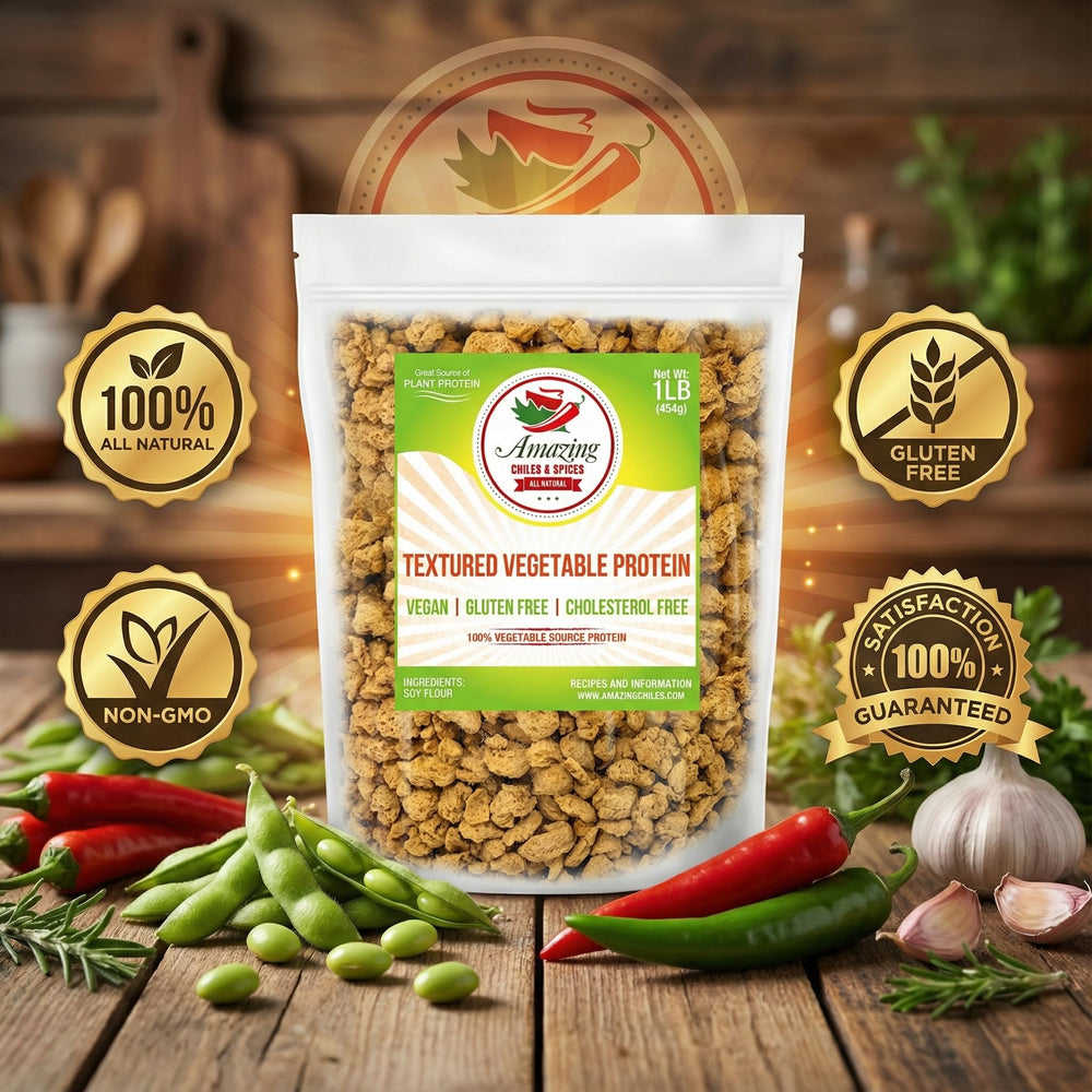 Amazing Chiles TVP stovetop simmer shows flavor absorption in soups and stews.