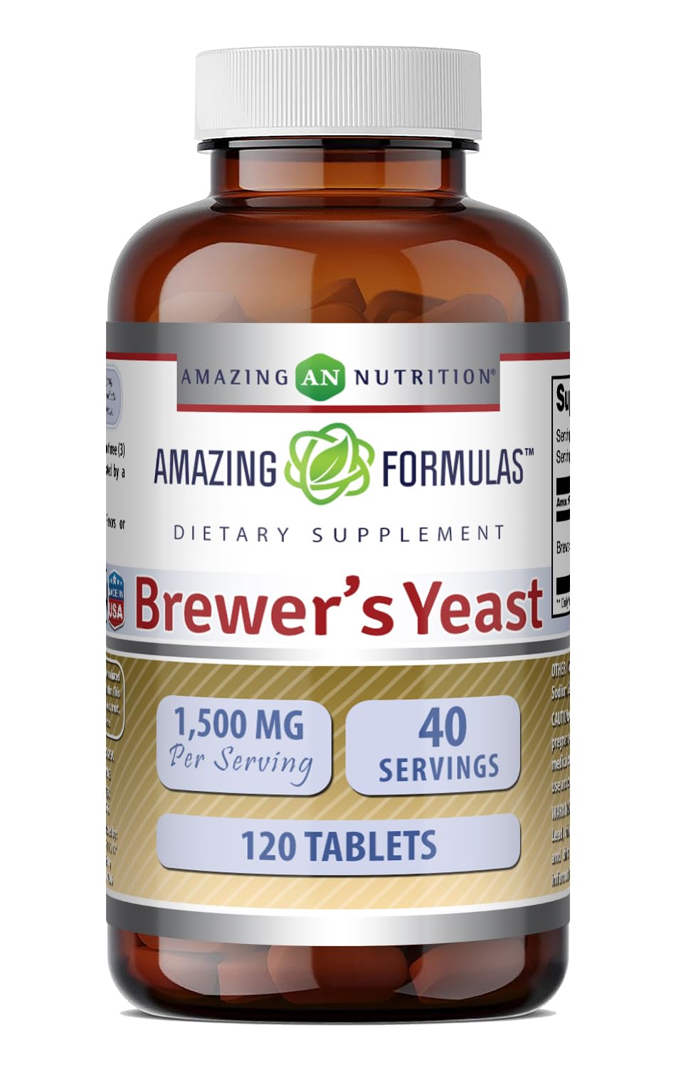 Amazing Formulas Brewers Yeast bottle closeup highlighting 1500 mg per serving.