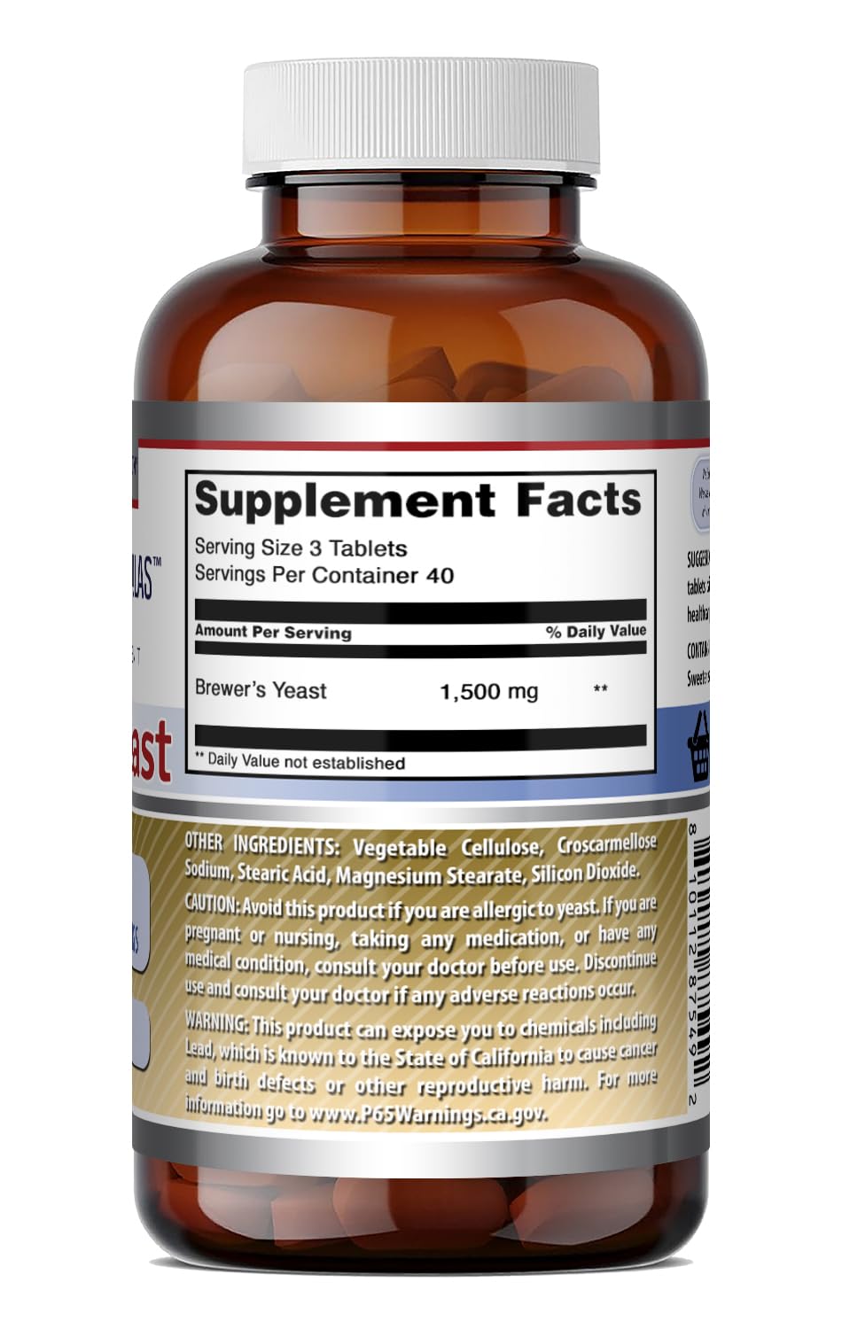 Amazing Formulas Brewers Yeast tablets stacked for easy daily supplementation.