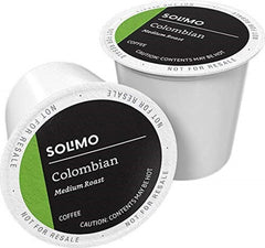 Amazon Brand Solimo Colombian coffee pods, rich flavor for morning rituals.