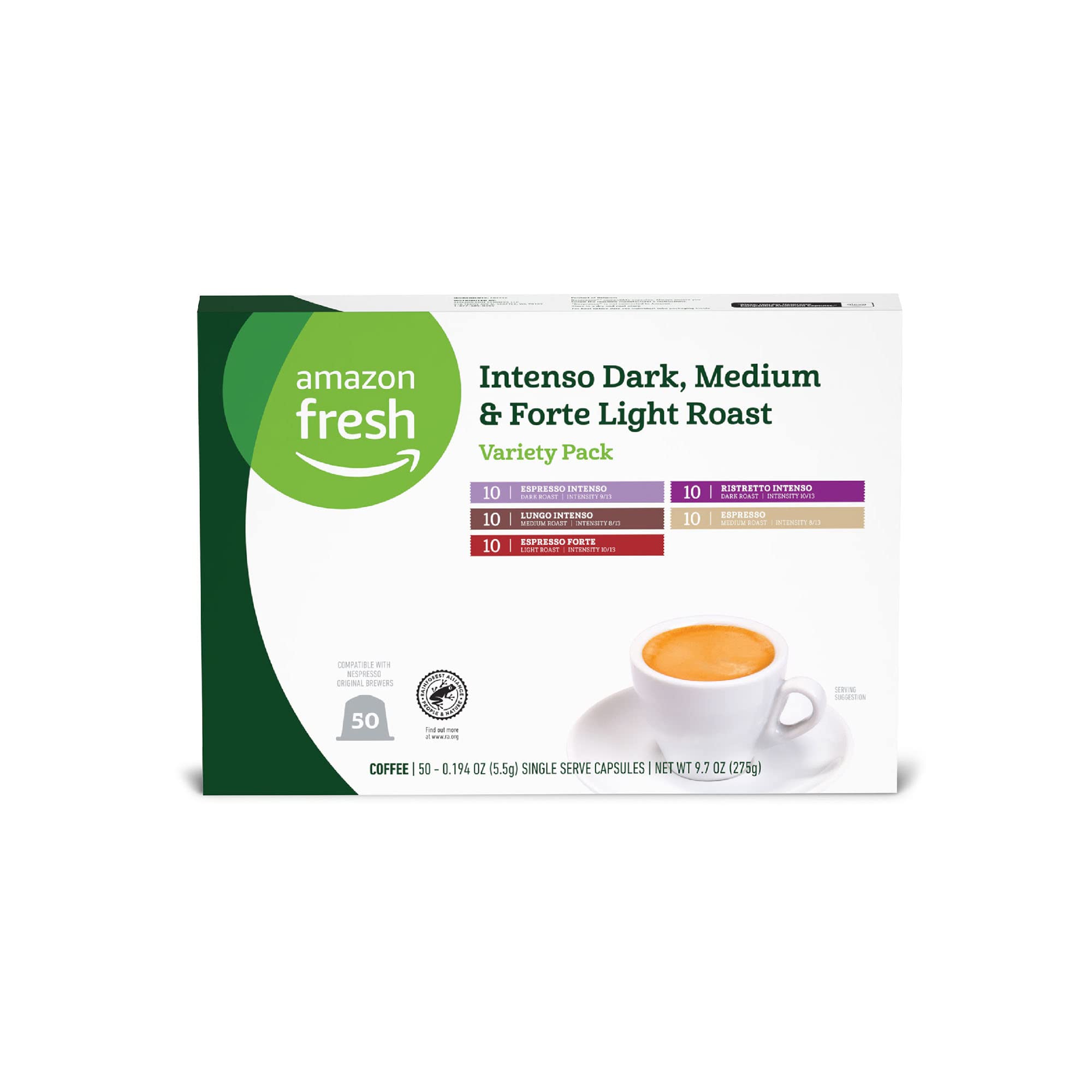 Amazon Fresh aluminum single-serve capsules preserve freshness and flavor.