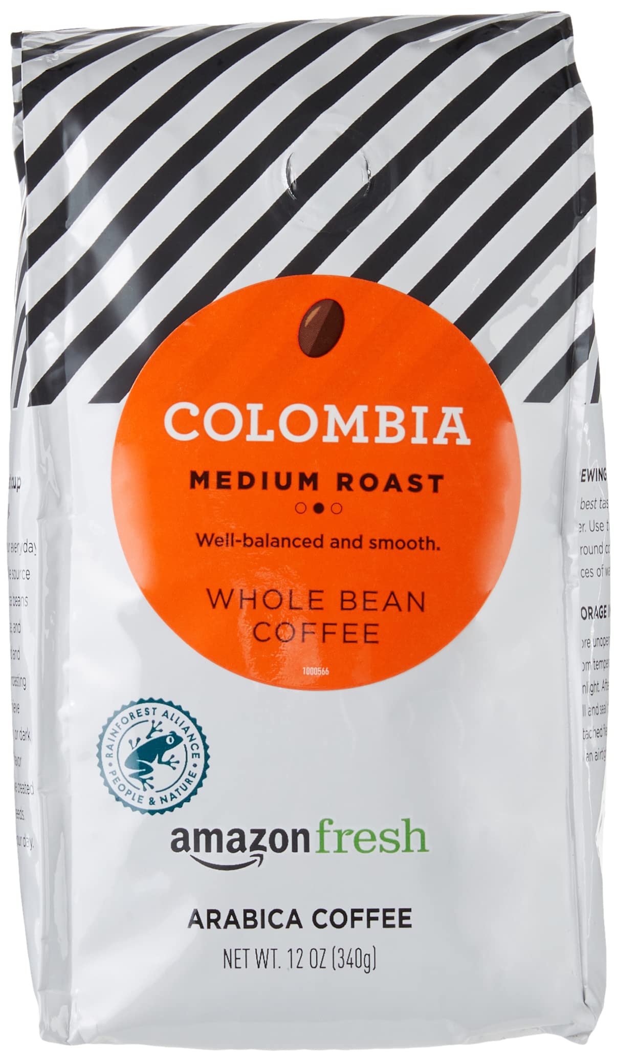 Amazon Fresh Colombia coffee bag ready for grinding and brewing.