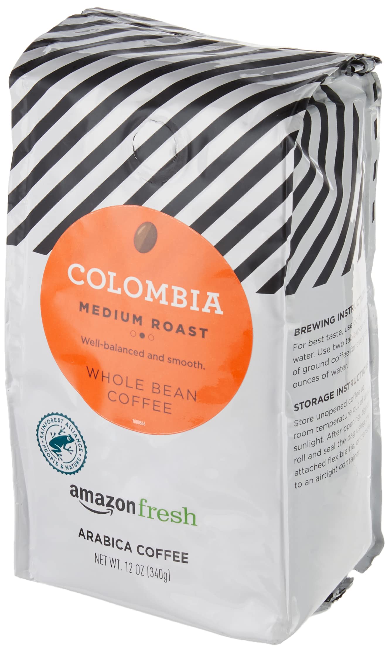 Amazon Fresh Colombia whole beans display a rich, even roast.