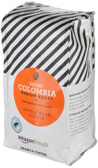 Amazon Fresh decaf Colombia medium-roast cup shows balanced flavor and citrus aroma