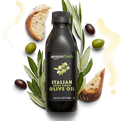 Amazon Fresh Italian olive oil bottle highlighting cold pressed quality for everyday cooking.