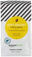 Amazon Fresh Just Bright ground coffee bag with crisp, fresh aroma for a smooth morning