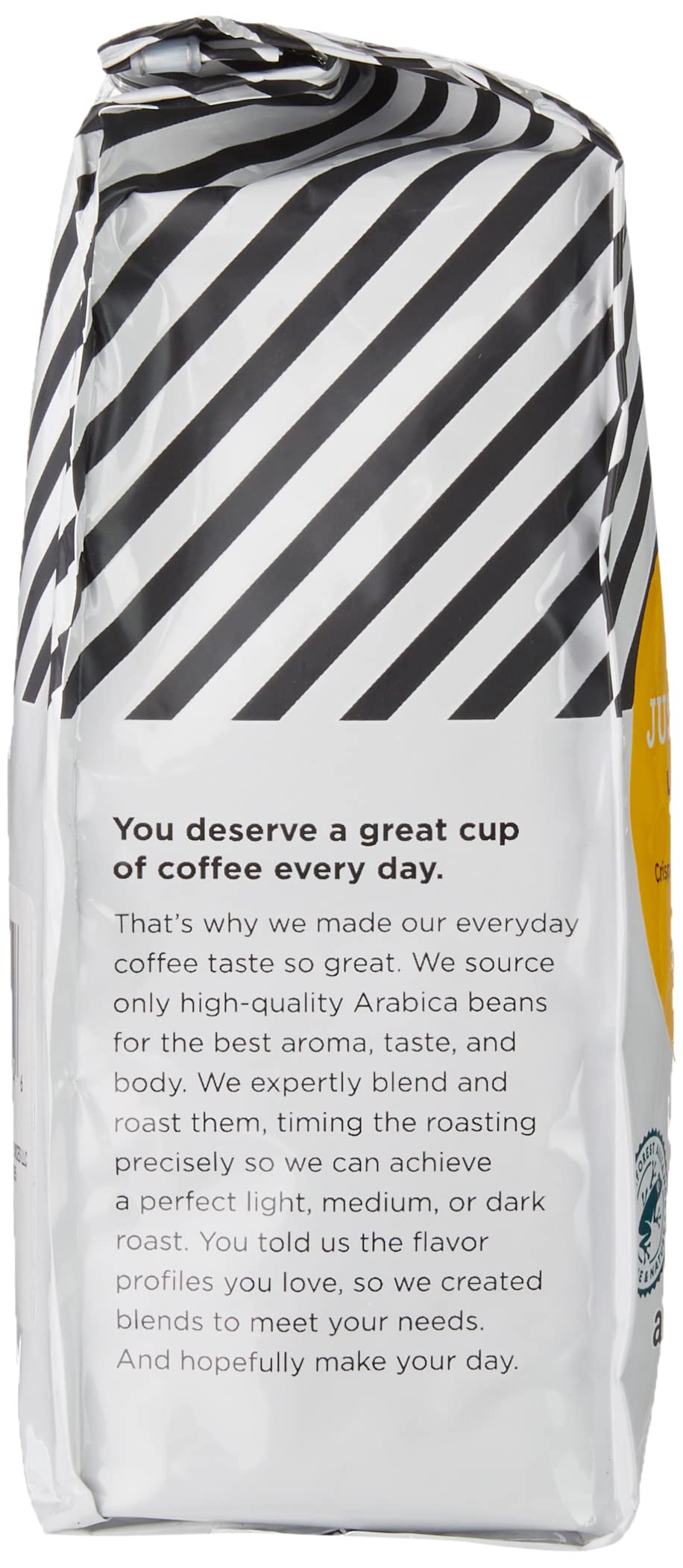 Roasted beans close-up from Amazon Fresh Just Bright for a balanced, mild cup