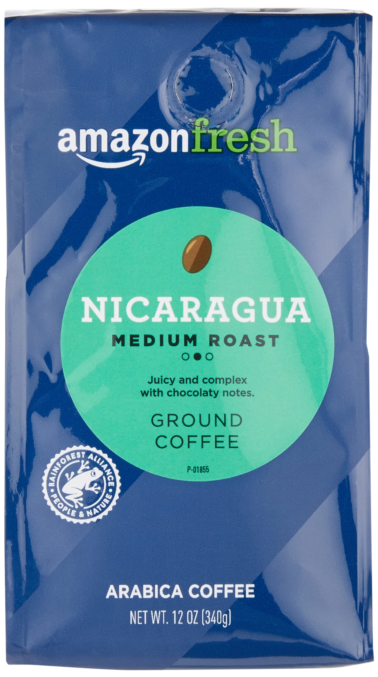 Amazon Fresh Nicaragua ground coffee 12oz bag with rich aroma for daily brews