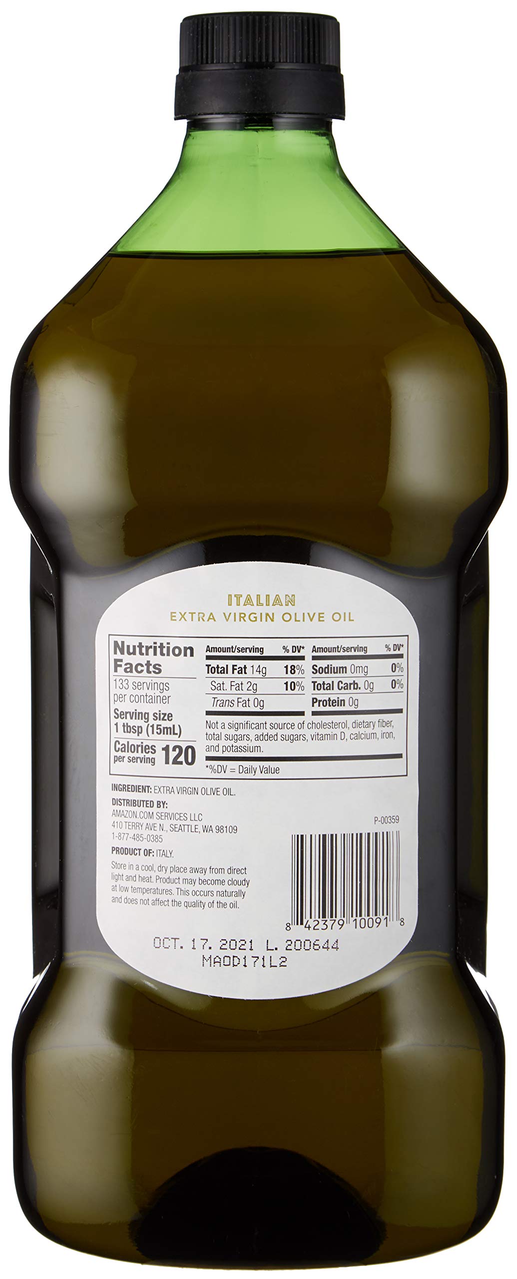 Amazon Fresh olive oil pour close-up, highlighting peppery aroma for sautéing.