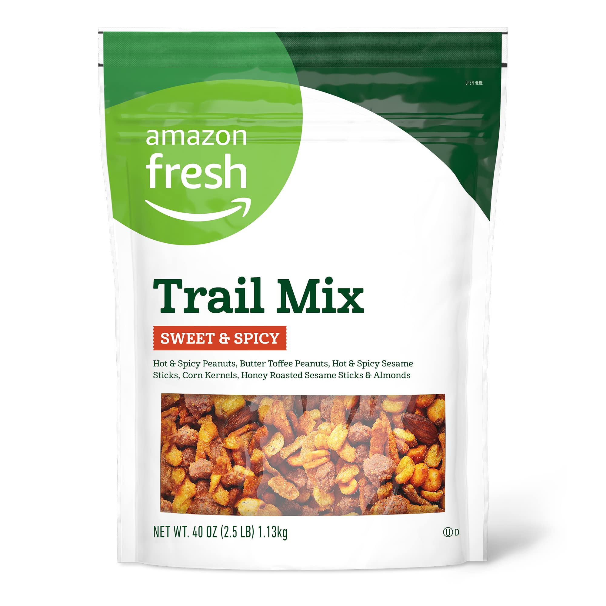 Amazon Fresh Sweet & Spicy Trail Mix 40oz bag ready for convenient snacking