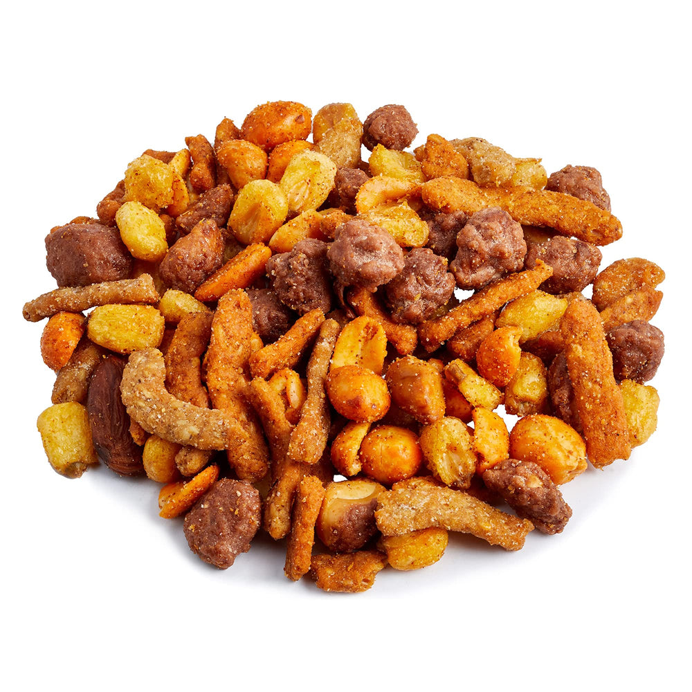 Close-up of Amazon Fresh Sweet & Spicy Trail Mix ingredients, great for on-the-go snacking