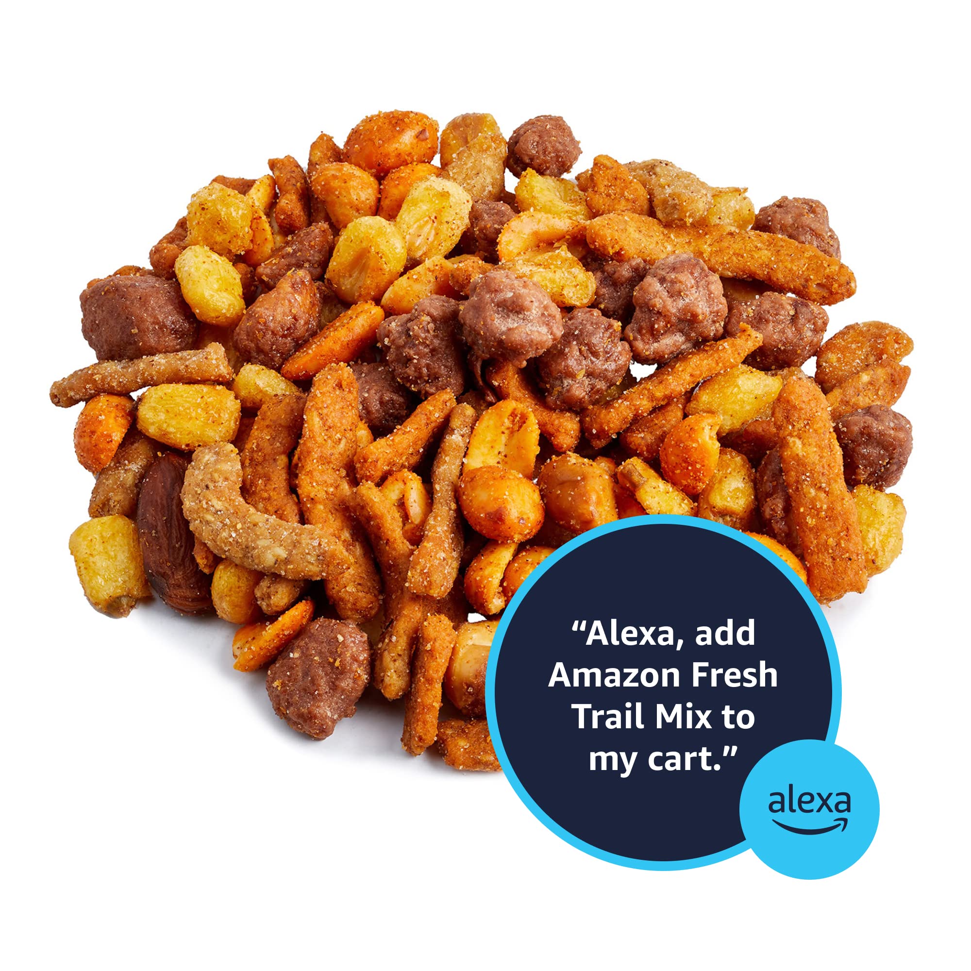 Label and packaging of Amazon Fresh Sweet and Spicy Trail Mix.